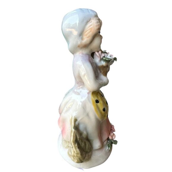 VTG 1960s Figurine 5.5" Blonde Girl Roses Flower Bouquet Glazed Porcelain Dress - Picture 4 of 8